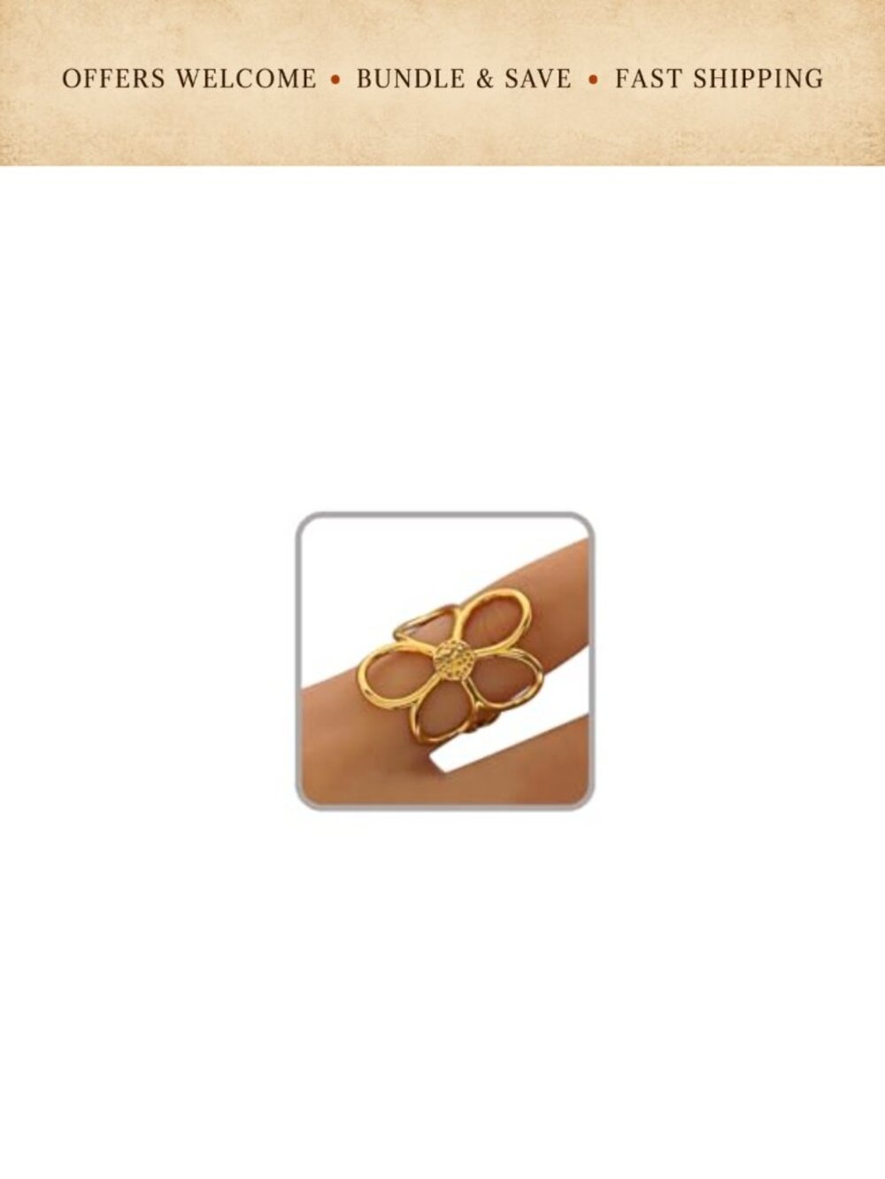 Adjustable Daisy Flower Statement Ring Gold Plated Open Design